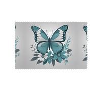HJFCZH Gray Teal Flower Butterfly Prints Placemats Set of 6 12x18in - Durable Table Layers with Heat-Resistant & Stylish Prints