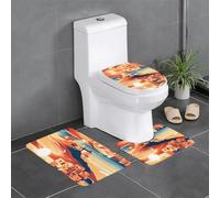 HJFCZH Greece Island Sunset Landscape Pattern Anti-Slip Bathroom Rugs Set - 3-Piece Contour, Oval & Rectangular Mats for Toilet, Vanity & Restrooms