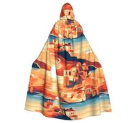 HJFCZH Greece Island Sunset Landscape Printing Halloween Adult Hooded Cloak is a super large, comfortable, and durable cloak
