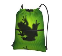 HJFCZH Green Frog Shadow Prints Drawstring Zipper Backpack - Lightweight Gym Throw Bag with Front Pocket - Ideal for Travel & Yoga