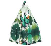 HJFCZH Green Leaf Colorful Butterfly Picture Halloween Adult Hooded Cape Super Large Hooded Cloak