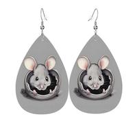 HJFCZH Grey rat Prints Teardrop Leather Earrings - Lightweight Dangles with Silver-Plated Hooks, Vivid Color & Hypoallergenic Design for Festive Occasions