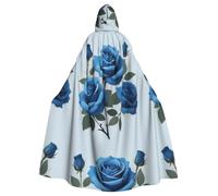 HJFCZH Halloween Hooded Cloak Adult Full Length Cape Cosplay Party | Costume Blue Rose Blooms Prints