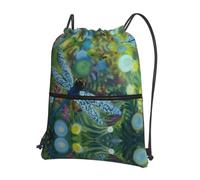 HJFCZH Hand painted blue dragonfly Prints Drawstring Zipper Backpack - Ultra-Durable Water-Resistant Gym Bag for Travel & Sports - Lightweight & Foldable Cover