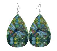 HJFCZH Hand painted blue dragonfly Prints Water Drop Earrings - Fashionable Faux Leather Drops with 925 Sterling Silver Earring Hooks - Durable & Stylish
