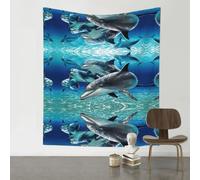 HJFCZH Happy Dolphins Prints 60x51in Wall Tapestry Bohemian Throw - Dorm Decor, Beach Blanket, Sofa Cover & Unique Gift
