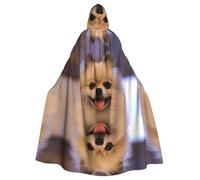 HJFCZH Happy short-haired pomeranian Prints Hooded Cloak - Extra Large Cape with Drawstring, Cozy Layer