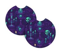 Hjfczh Haunted Mansion Printing Car Coasters (2 Pack) - Durable Rubber Cup Holder Protectors, Waterproof & Odorless Interior Accessories