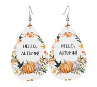 HJFCZH Hello Autumn Prints Teardrop Leather Earrings - Lightweight Dangle Earrings for Women, Vivid Color Faux Leather Drops with Silver Plated Hooks, Stylish Jewelry