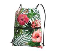 HJFCZH Hibiscus Flower Prints Drawstring Zipper Backpack - Lightweight Sporty Throw Bag for Gym, Travel & Yoga - Durable Water-Resistant Design