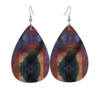 HJFCZH Holographic Dreams Prints Teardrop Leather Earrings - Lightweight Dangles with Silver-Plated Hooks, Vivid Color & Hypoallergenic Design for Festive Occasions