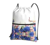 HJFCZH Hydrangeas Daisies Butterflies Prints Drawstring Zipper Backpack - Ultra-Durable Water-Resistant Gym Bag for Travel & Sports - Lightweight & Foldable Cover