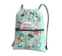 HJFCZH I Love The 90s Illustration Prints Drawstring Zipper Backpack - Lightweight Water-Resistant Gym Bag for Travel, Sports & Yoga - Durable Foldable Cover with Front Pocket