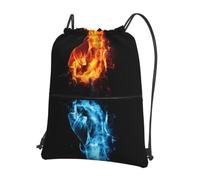 HJFCZH Ice and Fire Boxing Prints Drawstring Zipper Backpack - Lightweight Gym Throw Bag with Front Pocket - Ideal for Travel & Yoga