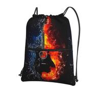 HJFCZH Ice and Fire Guitar Prints Drawstring Zipper Backpack - Ultra-Durable Water-Resistant Gym Bag for Travel & Sports - Lightweight & Foldable Cover