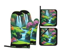 HJFCZH in A Beautiful Valley Prints Kitchen Throw Set: Durable Oven Layers with Waterproof Polyester - 4 Piece Heat Protection System