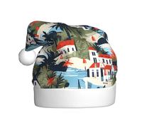 HJFCZH Island Of Cuba Printed Christmas Hat for Adult Soft, lightweight Holiday party use