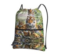 HJFCZH Jungle Tigers Cub Prints Drawstring Zipper Backpack - Ultra-Durable Water-Resistant Gym Bag for Travel & Sports - Lightweight & Foldable Cover