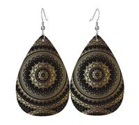 HJFCZH Kaleidoscope Mandala Prints Dangle Leather Earrings - Elegant Water Drop Drops for Festive Style & Everyday Chic