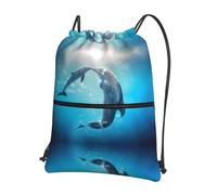 HJFCZH Kiss Dolphin Tale Pattern Prints Drawstring Zipper Backpack - Lightweight Water-Resistant Gym Bag for Travel, Sports & Yoga - Durable Foldable Cover with Front Pocket