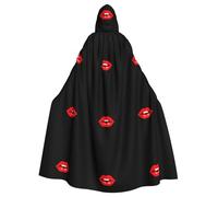HJFCZH Kiss the lips Pattern Halloween Adult Hooded Cape Super Large Hooded Cloak with Bow Tie, No Zipper