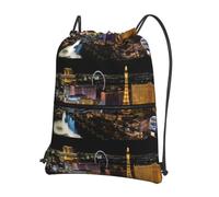 HJFCZH Las Vegas night view Prints Drawstring Zipper Backpack - Lightweight Sporty Throw Bag for Gym, Travel & Yoga - Durable Water-Resistant Design