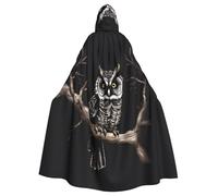 HJFCZH Late Night Owl Printed Halloween Adult Hooded Cloak for various party and carnival settings