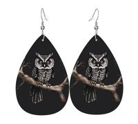 HJFCZH Late Night Owl Prints Teardrop Leather Earrings - Lightweight Dangle Earrings for Women, Vivid Color Faux Leather Drops with Silver Plated Hooks, Stylish Jewelry