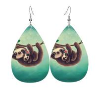 HJFCZH Lazy Cute Sloth Hanging the Branches Prints Teardrop Leather Earrings - Vibrant Dangle Earrings for Women, Lightweight Fashion Jewelry with Silver-Plated Hooks, Ideal for Parties & Gifts