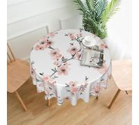 HJFCZH Light Coral Cherry Blossom Prints Round Decorative Tablecloth 60in - High-Grade Polyester Throw for Dinners, Weddings & Everyday Use