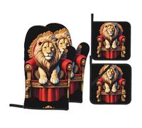 HJFCZH Lion On The Throne Prints Kitchen Throw Set: Durable Oven Layers with Waterproof Polyester - 4 Piece Heat Protection System