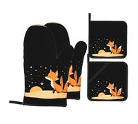 HJFCZH Little Fox in The Starry Sky Prints Oven Mitts & Pot Holders Set - Waterproof Kitchen Throw & Heat Resistant Layers - Durable Covers for Cooking, Baking & BBQ