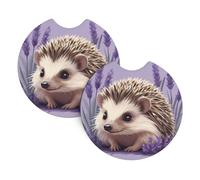 HJFCZH Little Hedgehog in Lavender Printed Car Coaster Set of 2 - Waterproof Rubber Cup Holder Protectors for Cars, Trucks & SUVs