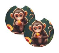 HJFCZH Little Monkey Eating Peach Printed Car Coaster Set of 2 - Waterproof Rubber Cup Holder Protectors for Cars, Trucks & SUVs
