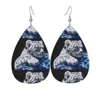 HJFCZH Little Tiger in Space Prints Teardrop Leather Earrings - Lightweight Dangles with Silver-Plated Hooks, Vivid Color & Hypoallergenic Design for Festive Occasions
