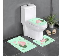 HJFCZH Lotus Flowers Waiting to Bloom Pattern Bathroom Anti Slip Quick Drying Three Piece Set, Slip Quick Drying Durable Shower Bath mat