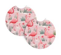 Hjfczh Lovely Pink Flamingos Printing Car Coasters (2 Pack) - Durable Rubber Cup Holder Protectors, Waterproof & Odorless Interior Accessories