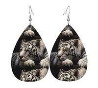HJFCZH Lying Tiger Prints Teardrop Leather Earrings - Vibrant Dangle Earrings for Women, Lightweight Fashion Jewelry with Silver-Plated Hooks, Ideal for Parties & Gifts