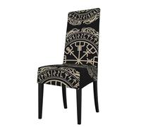 HJFCZH Magical Design Norse Runes Compass Prints Dining Chair Throw Covers - Stretchable Polyester-Spandex Fabric for Elegant Home & Event Decor - Universal Fit & Easy Care