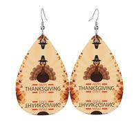HJFCZH Maple Leaf Dark Brown Turkey Prints Water Drop Earrings - Fashionable Faux Leather Drops with 925 Sterling Silver Earring Hooks - Durable & Stylish