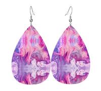 HJFCZH Marble Purple Colorful Prints Dangle Leather Earrings - Elegant Water Drop Drops for Festive Style & Everyday Chic