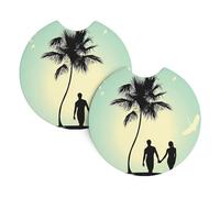 HJFCZH Married Couple Walking on The Beach Prints Car Cup Coasters 2-Pack - Engineered Neoprene Drink Layers: Heat & Cold Resistant, Waterproof Protection - Universal Fit