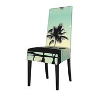 HJFCZH Married Couple Walking on The Beach Prints Dining Chair Throws - High-Grade Stretch Spandex Slipcovers for Instant Chair Refresh & Damage Protection - Easy Care