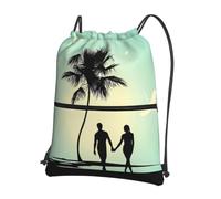 HJFCZH Married Couple Walking on The Beach Prints Drawstring Zipper Backpack - Water-Resistant & Durable Gym Bag for Travel, Sports & Everyday Essentials