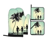 HJFCZH Married Couple Walking on The Beach Prints Kitchen Baking Set - Heatproof Oven Mitts & Pot Holders with Waterproof Layer for Grilling, Roasting & Dish Handling