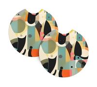 HJFCZH Mid-Century Modern Art Cat Prints Car Cup Coasters 2-Pack - High-Grade Neoprene Layers for Spillproof Protection & Stylish Vehicle Interiors - Fits Most Cars