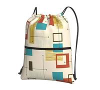 HJFCZH Mid Century Modern Prints Drawstring Zipper Backpack - Lightweight Gym Throw Bag with Front Pocket - Ideal for Travel & Yoga