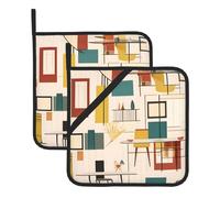 HJFCZH Mid Century Modern Prints Square Hot Pads for Kitchen - Waterproof Heat Resistant Potholders, Thick Trivet Covers with Hanging Loops, Oven & Grill Dish Protectors (2-Pack)