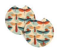 Hjfczh Modern Dragonfly Printed Car Interior Cup Holder Pad 2 Pc Waterproof & Quick Drying, Protects Against Spills & Scratches