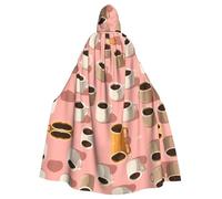HJFCZH Mug Coffee Pattern Halloween Adult Hooded Cape Super Large Hooded Cloak with Bow Tie, No Zipper
